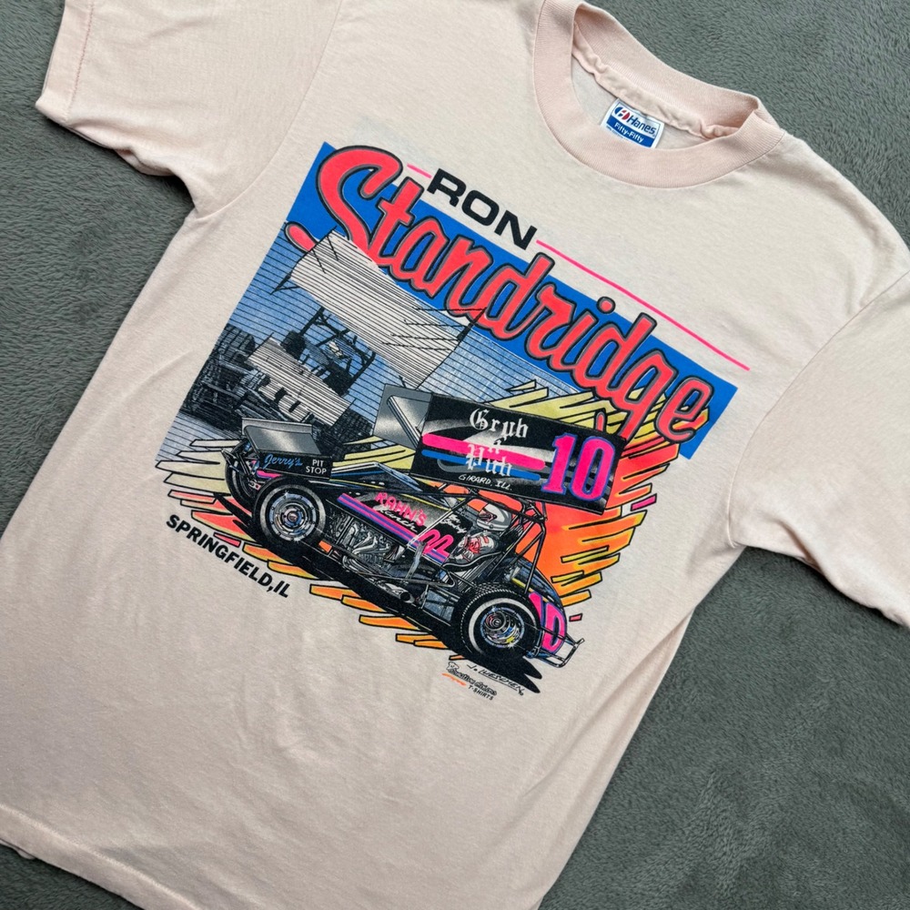 Hanes Ron Standridge Racing T-Shirt Mens M Pink Excellent Vintage 90s Single St